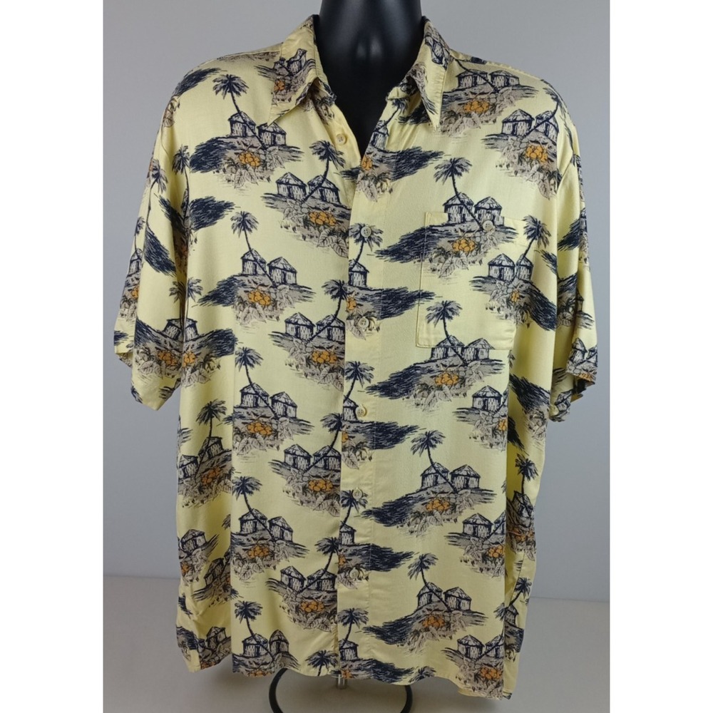 Ivy Crew Classics Men's L‎ Hawaiian Yellow Soft Short Sleeve Button Up Shirt